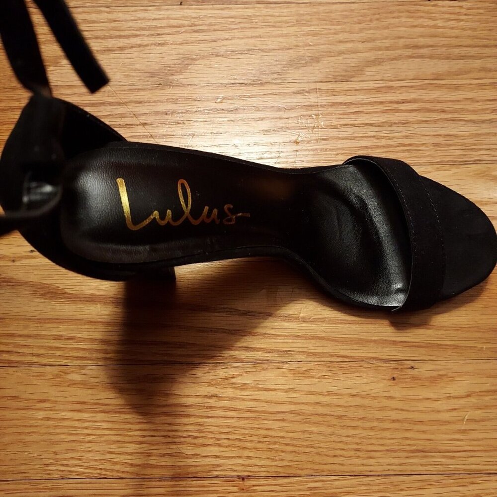 Lulus Black Sued 4" High Heels Shoes Size 7 Chunky Heel Ankle Strap - Picture 8 of 11